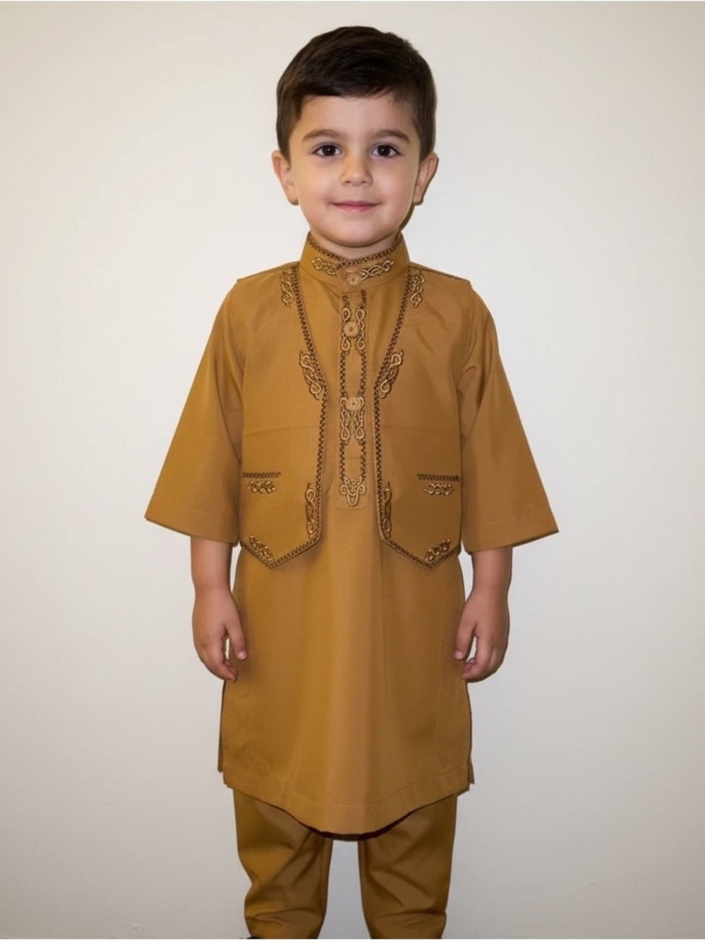 Islamic thobe vest pants suit toddler boy